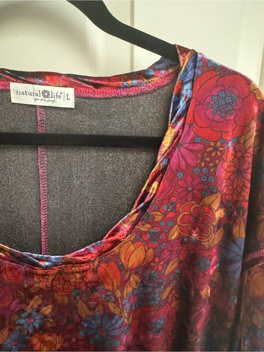 NATURAL LIFE Velvet Floral Scoop-Neck Mini Dress/ Tunic - Picture 4 of 5
